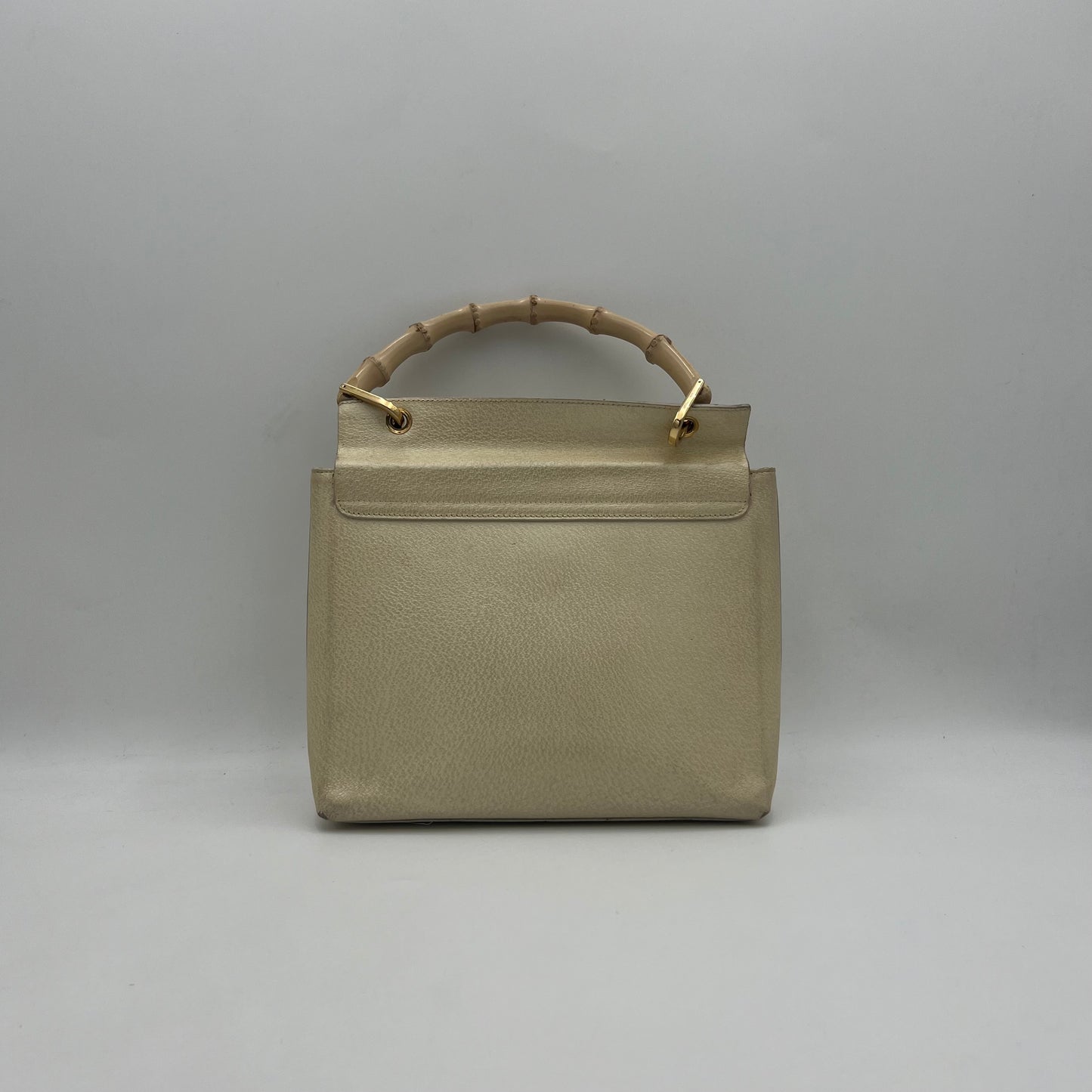 Gucci Vintage Ivory Leather Bamboo Top Handle Bag