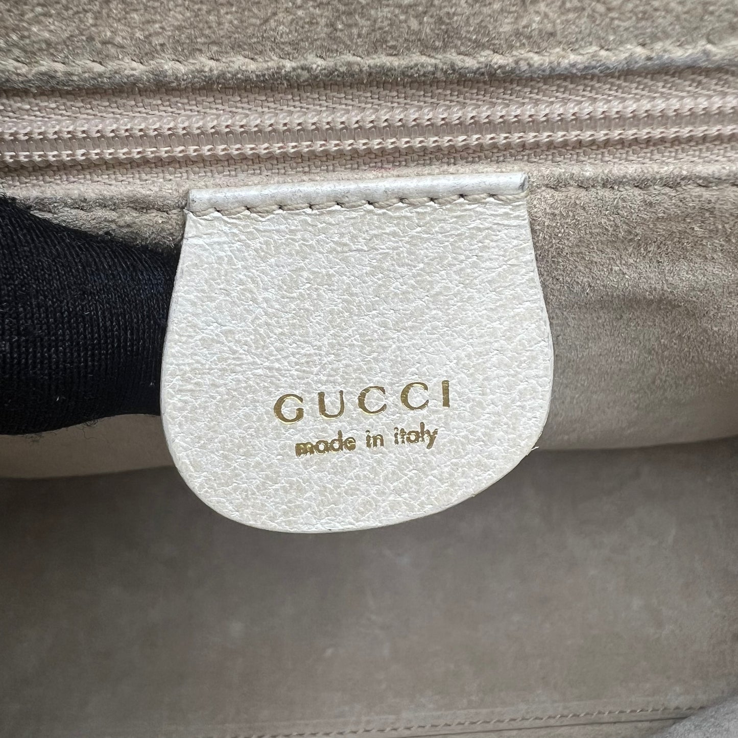 Gucci Vintage Ivory Leather Bamboo Top Handle Bag