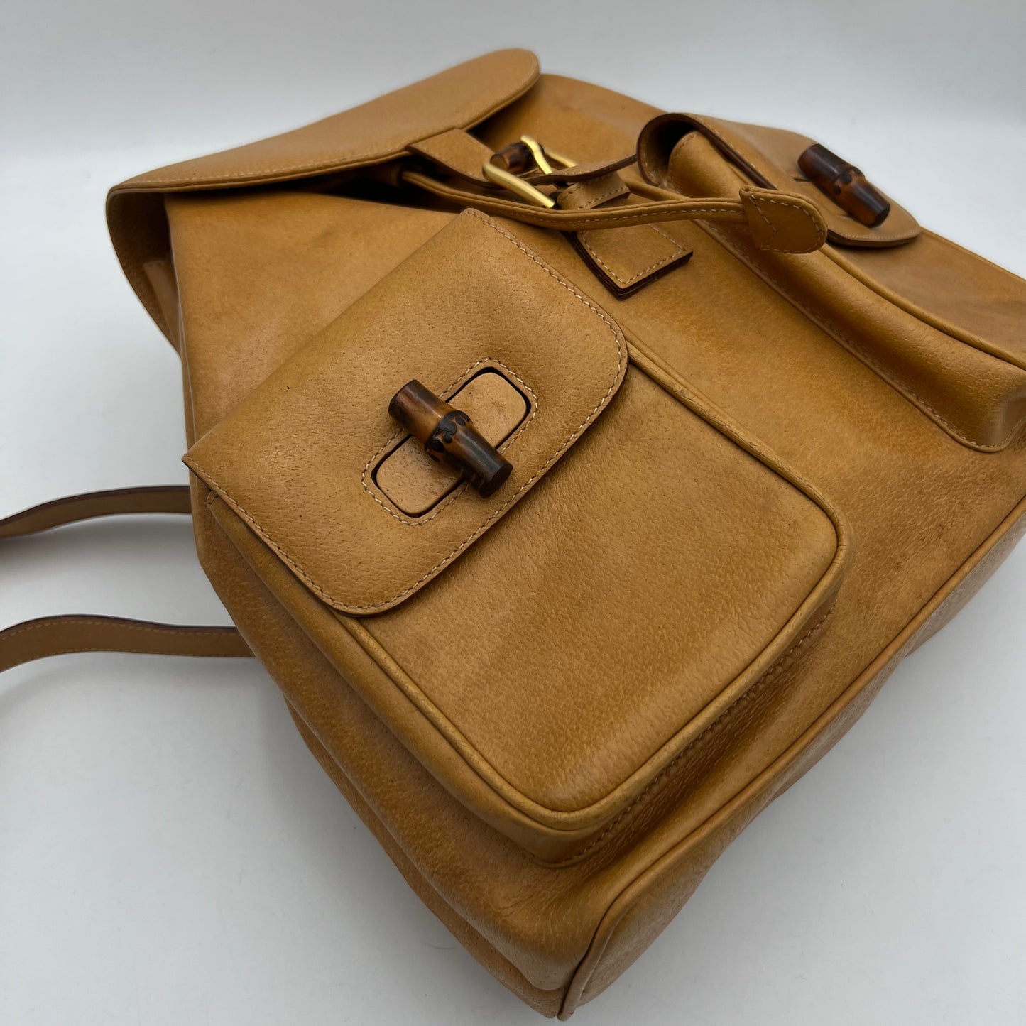 Gucci Yellow Leather Bamboo Backpack