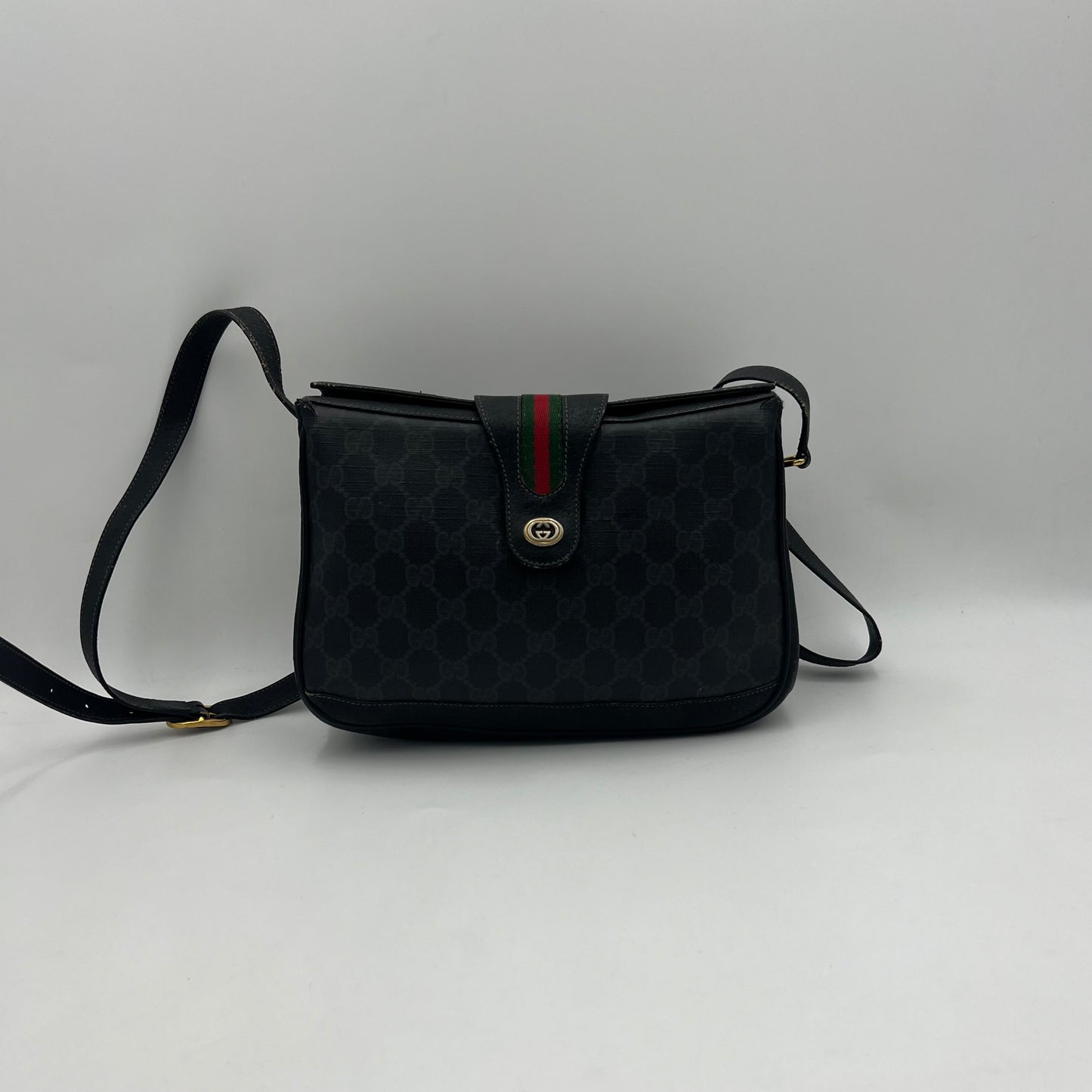 Gucci Vintage Black Monogram PVC Sherryline Crossbody