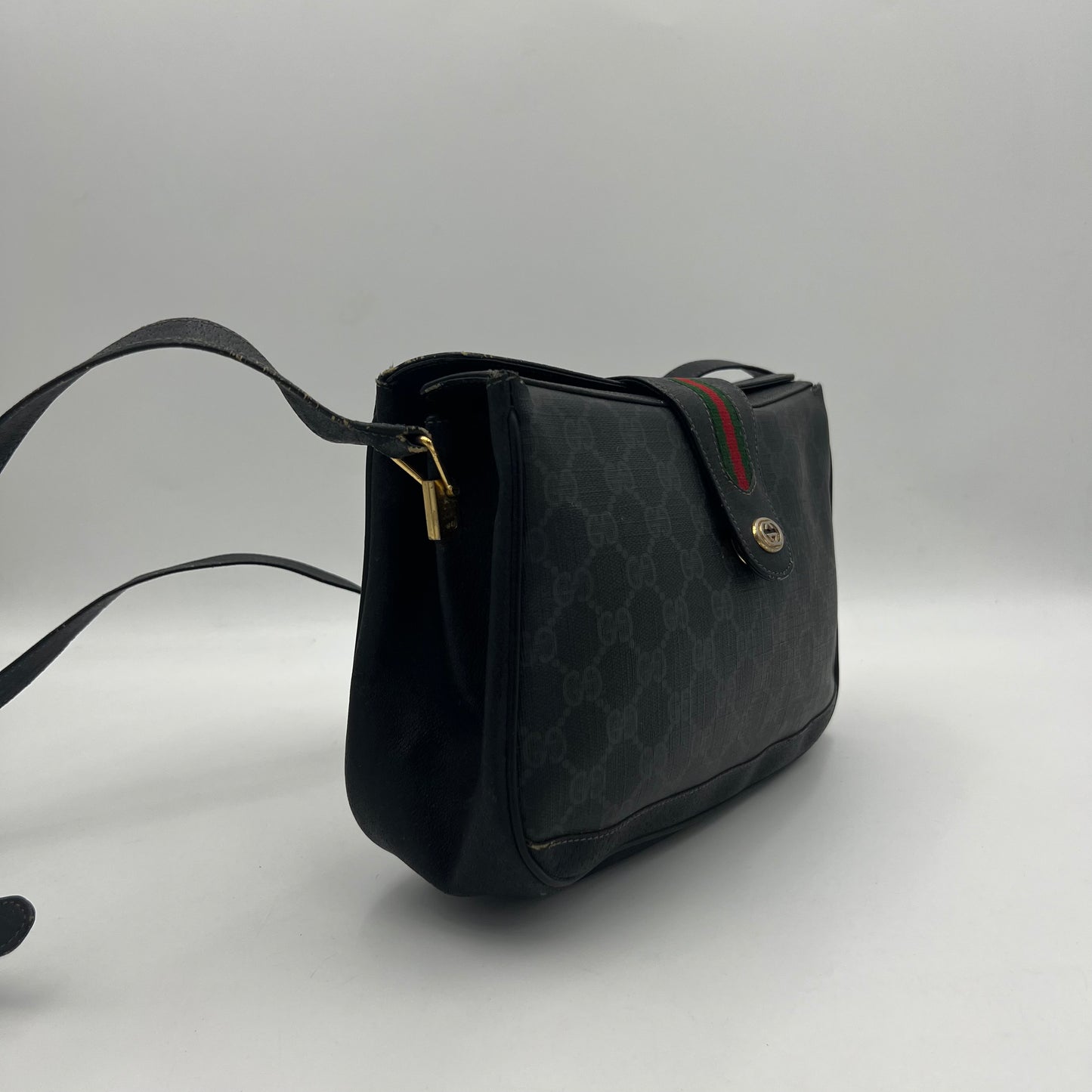 Gucci Vintage Black Monogram PVC Sherryline Crossbody