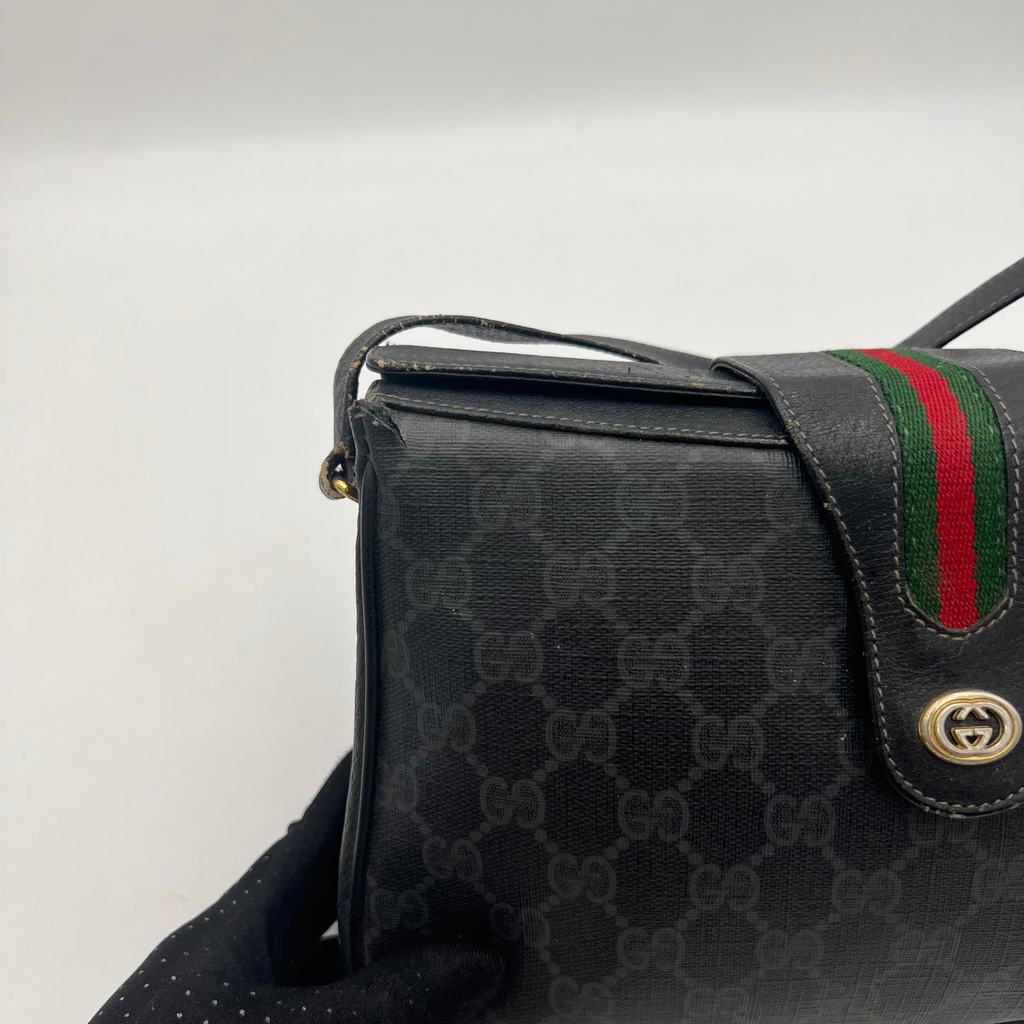 Gucci Vintage Black Monogram PVC Sherryline Crossbody