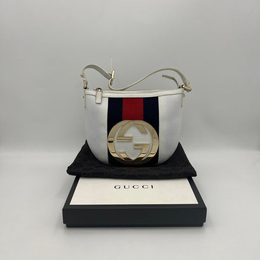 Gucci White Leather Web Blondie Hobo Shoulder Bag