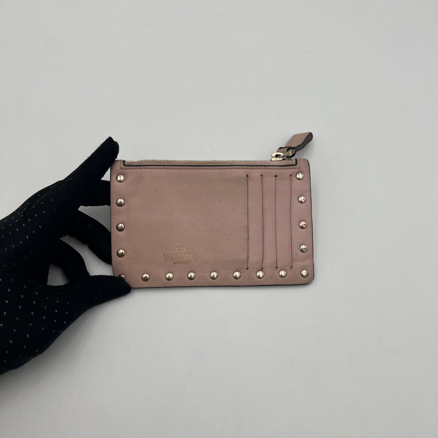 Valentino Garavani Nude Pink Leather Studded Cardholder