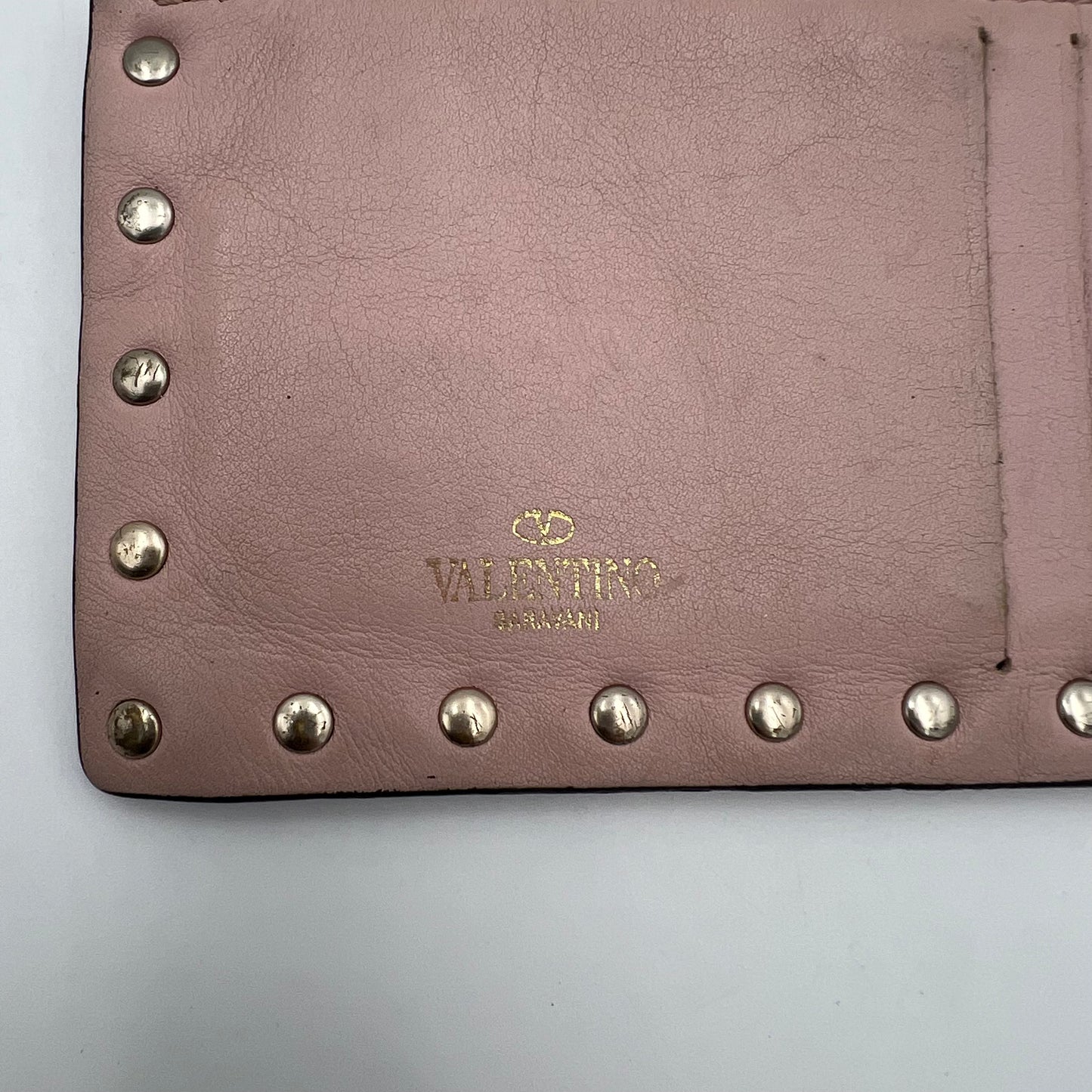 Valentino Garavani Nude Pink Leather Studded Cardholder