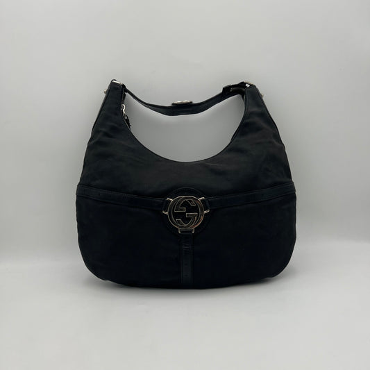 Gucci Black Canvas Reins Hobo Shoulder Bag