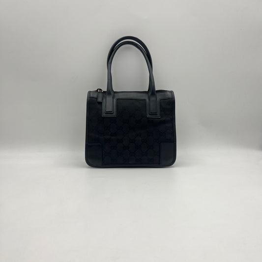 Gucci Black Monogram Canvas x Leather Small Handbag