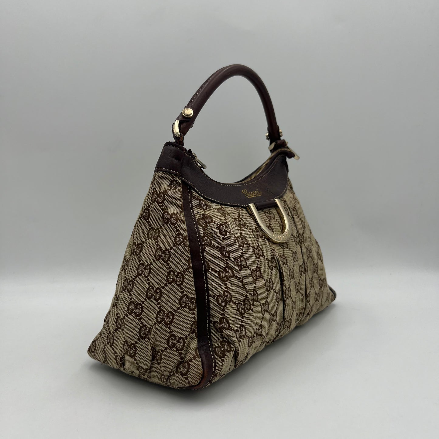 Gucci Brown Monogram Abbey D-Ring Hobo Shoulder Bag