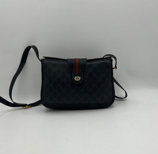 Gucci Vintage Black Monogram PVC Sherryline Crossbody