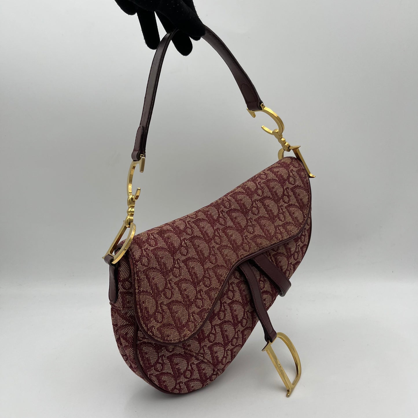 Christian Dior Burgundy Monogram Saddle