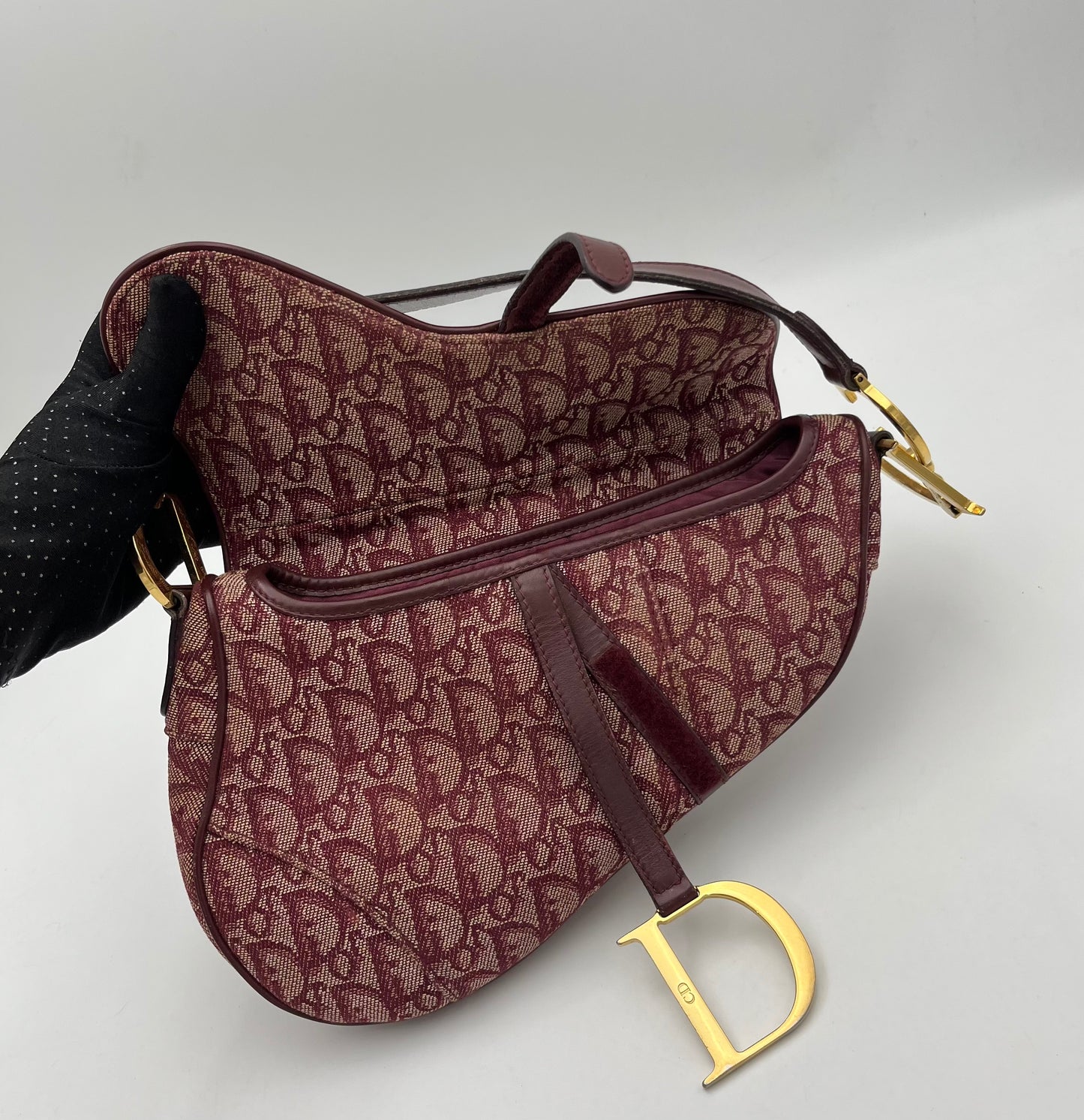 Christian Dior Burgundy Monogram Saddle