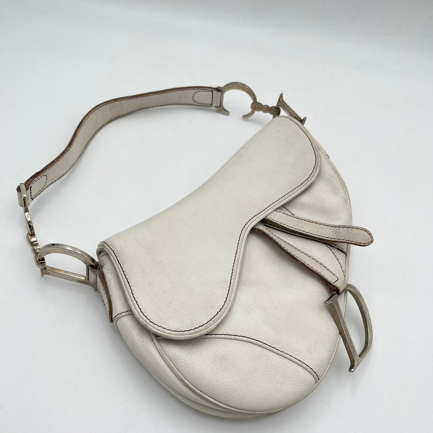 Christian Dior White Leather Saddle