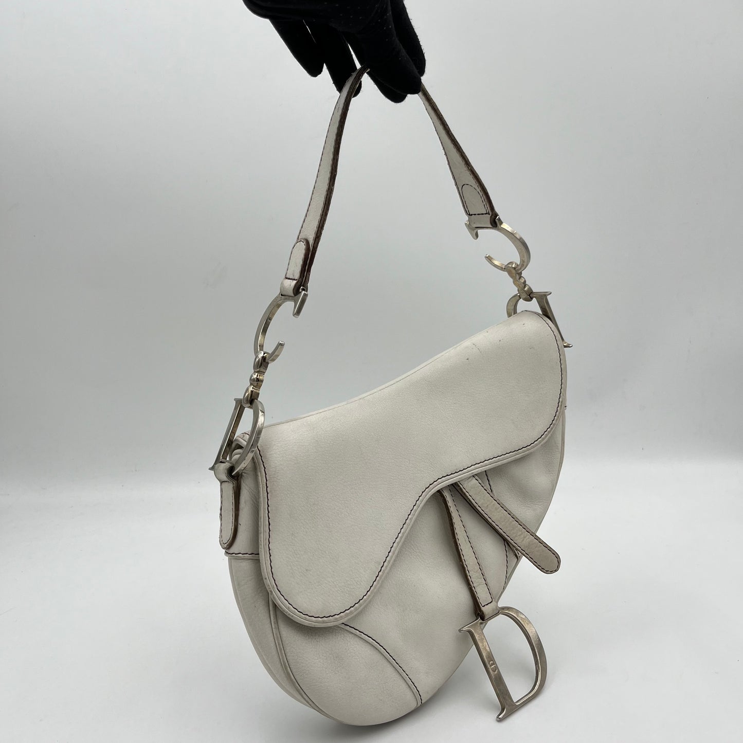 Christian Dior White Leather Saddle