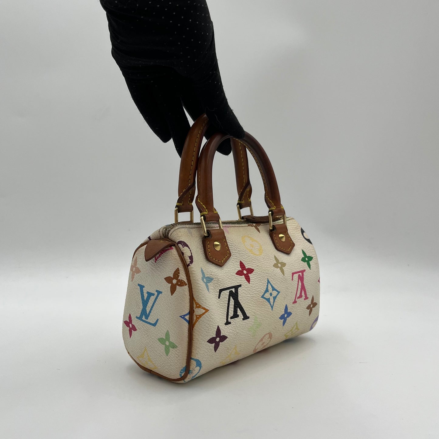 LV Takashi Murakami White Multicolor Mini Speedy Nano