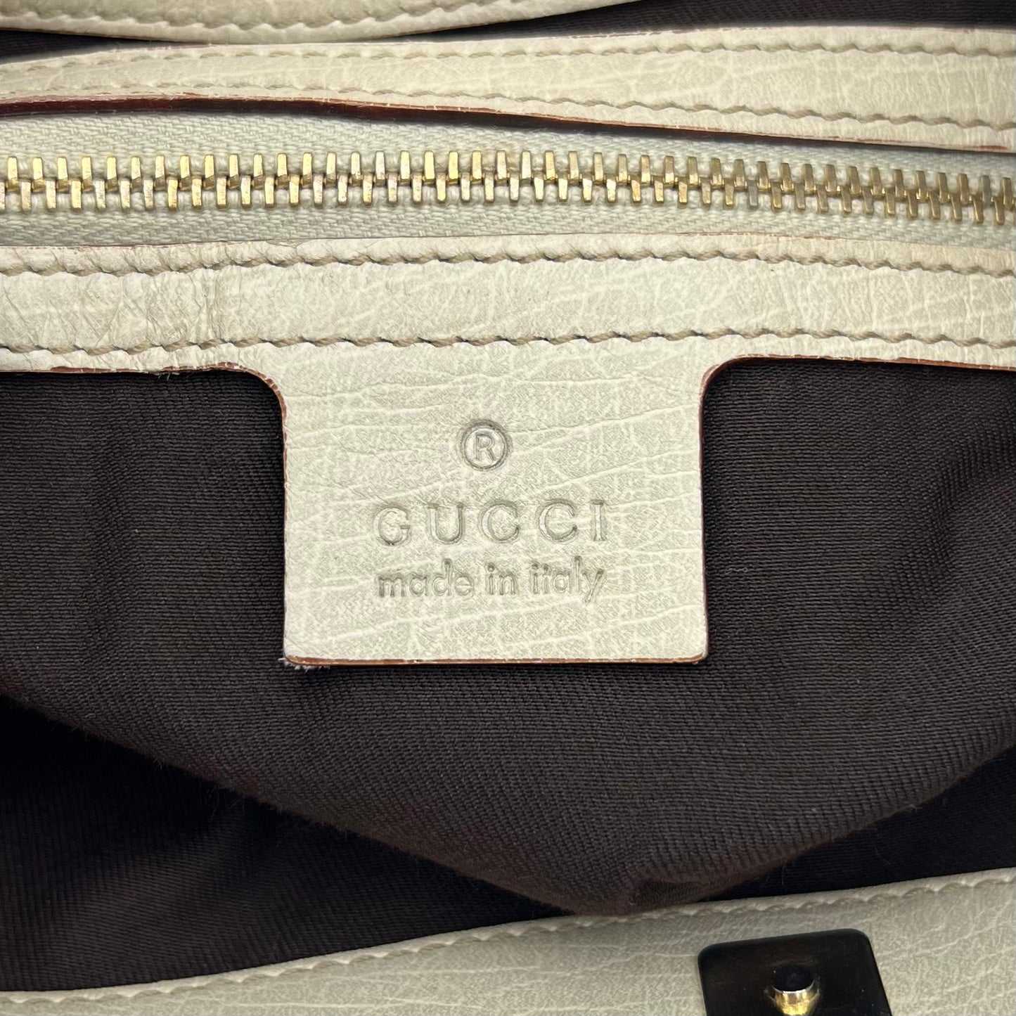 Gucci Monogram Canvas White Leather Hasler Horsebit Shoulder Bag