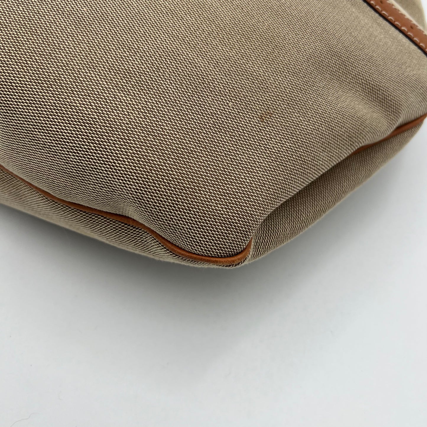 Gucci Beige Canvas Tan Leather Blue Web Interlocking Reins Hobo Bag