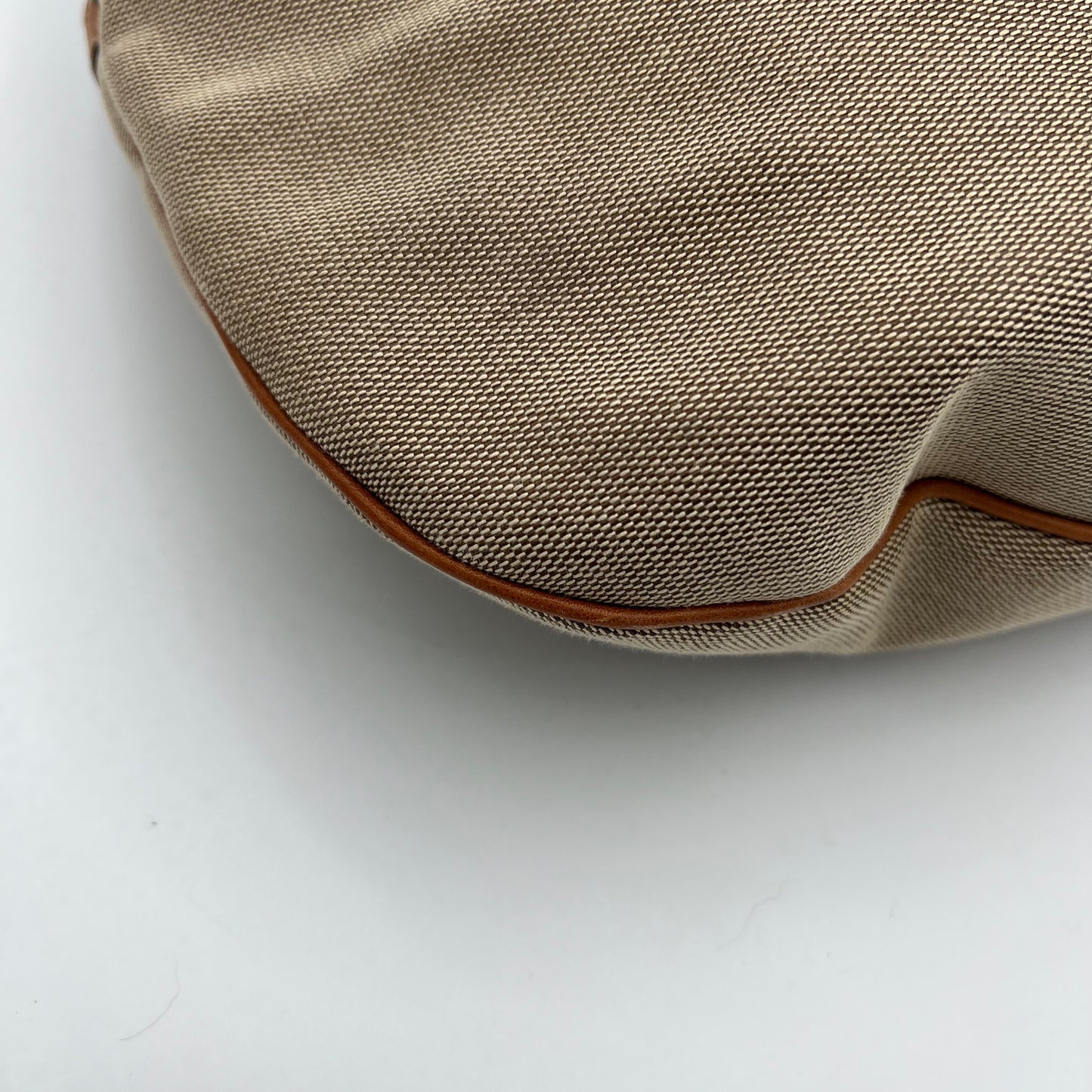 Gucci Beige Canvas Tan Leather Blue Web Interlocking Reins Hobo Bag