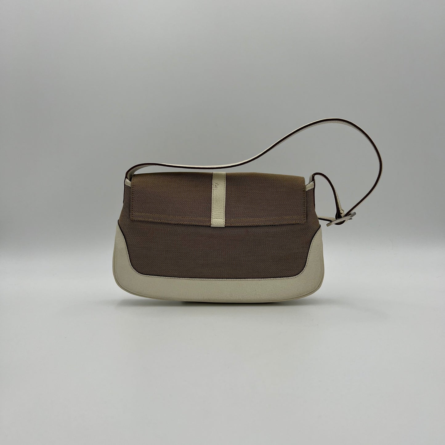 Gucci Beige Cloth White Leather Jackie Flap Small Shoulder Bag