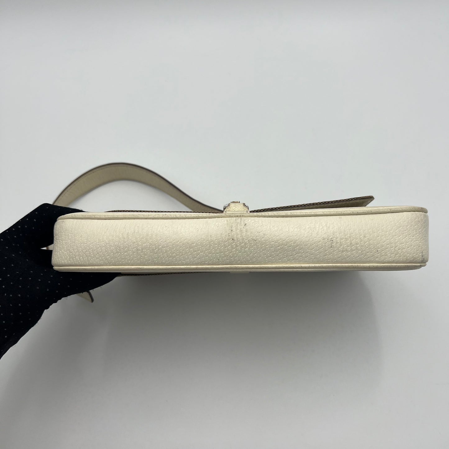 Gucci Beige Cloth White Leather Jackie Flap Small Shoulder Bag