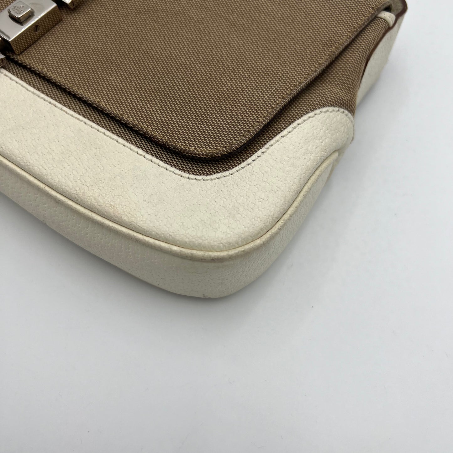 Gucci Beige Cloth White Leather Jackie Flap Small Shoulder Bag
