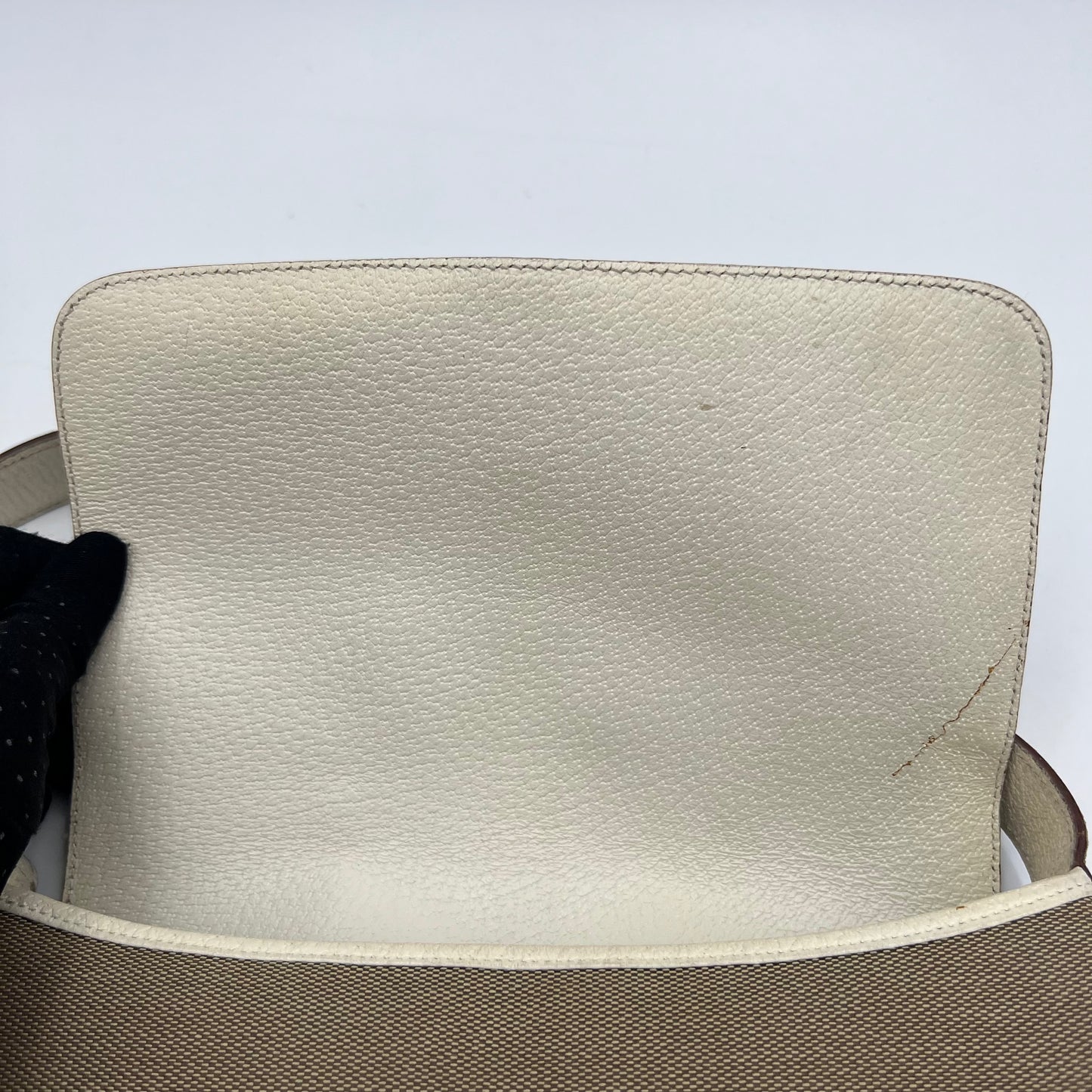 Gucci Beige Cloth White Leather Jackie Flap Small Shoulder Bag