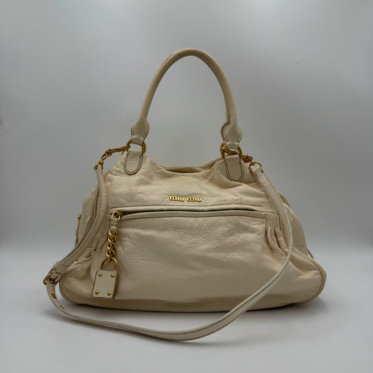 Miu Miu White Leather Lock Charm Large Satchel