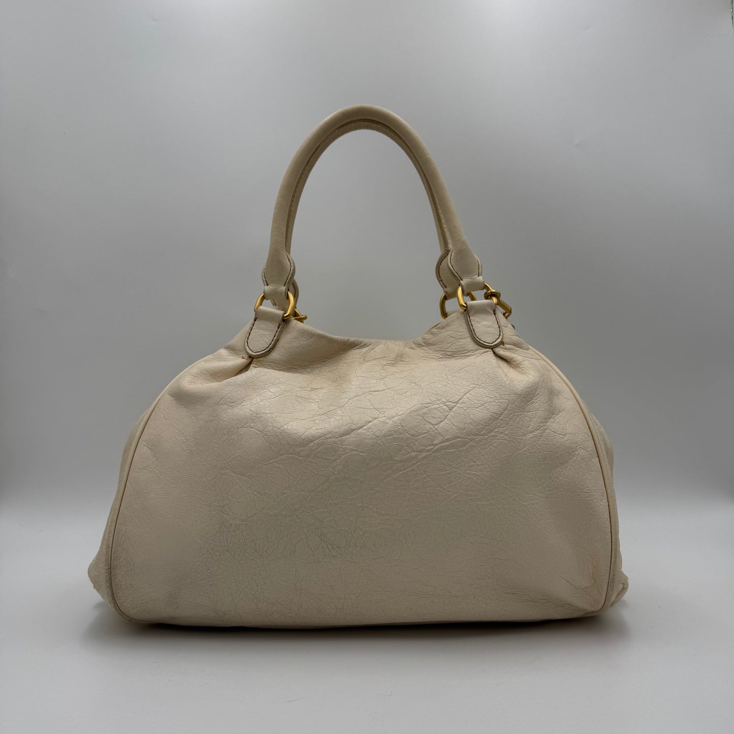 Miu Miu White Leather Lock Charm Large Satchel