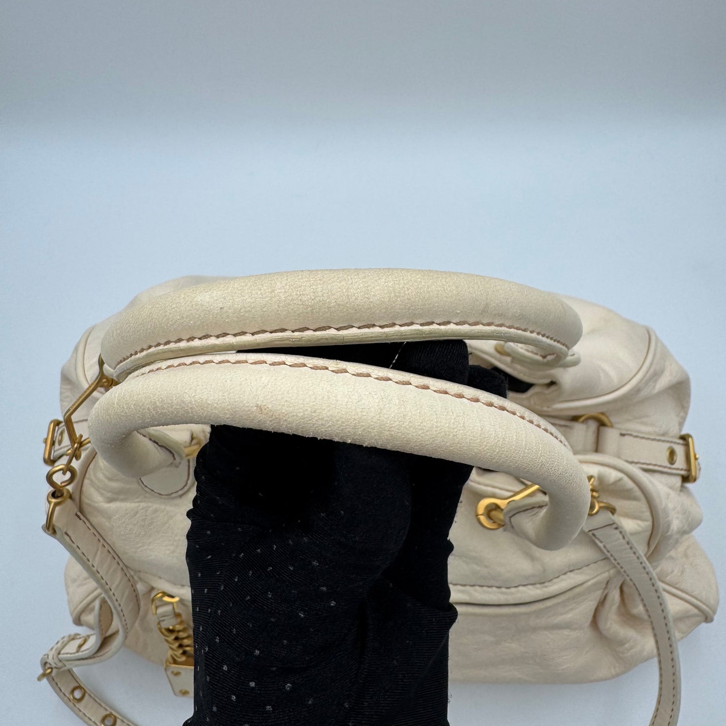 Miu Miu White Leather Lock Charm Large Satchel