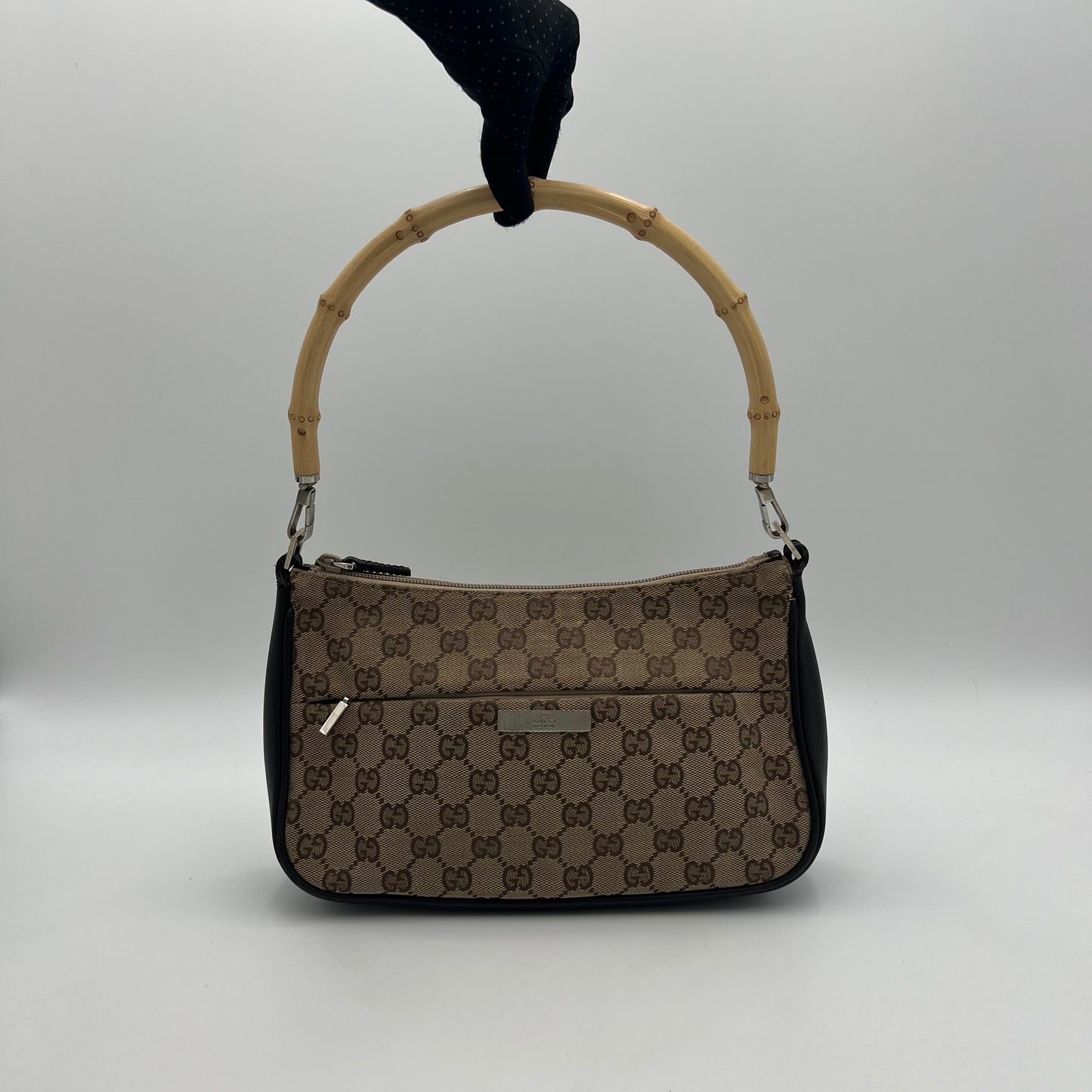 Gucci Brown Monogram Canvas Bamboo Shoulder Bag