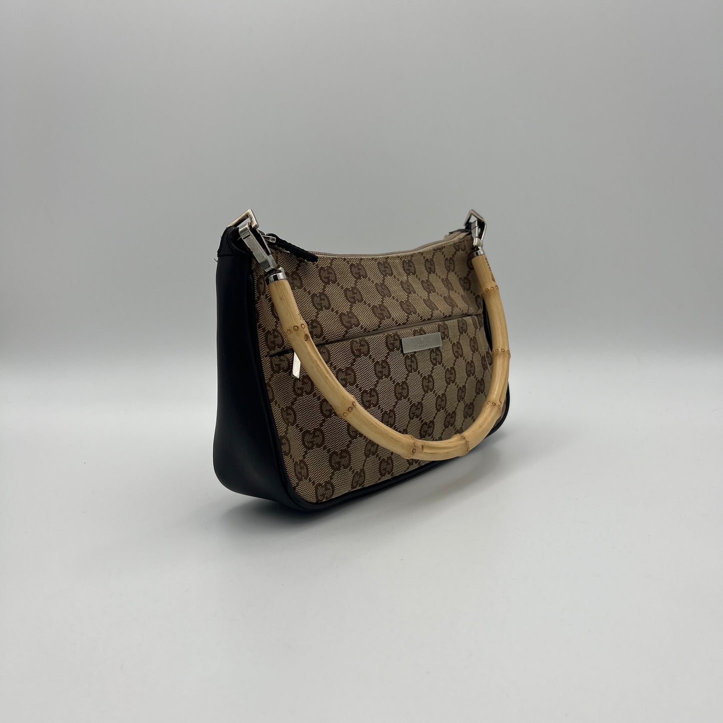 Gucci Brown Monogram Canvas Bamboo Shoulder Bag