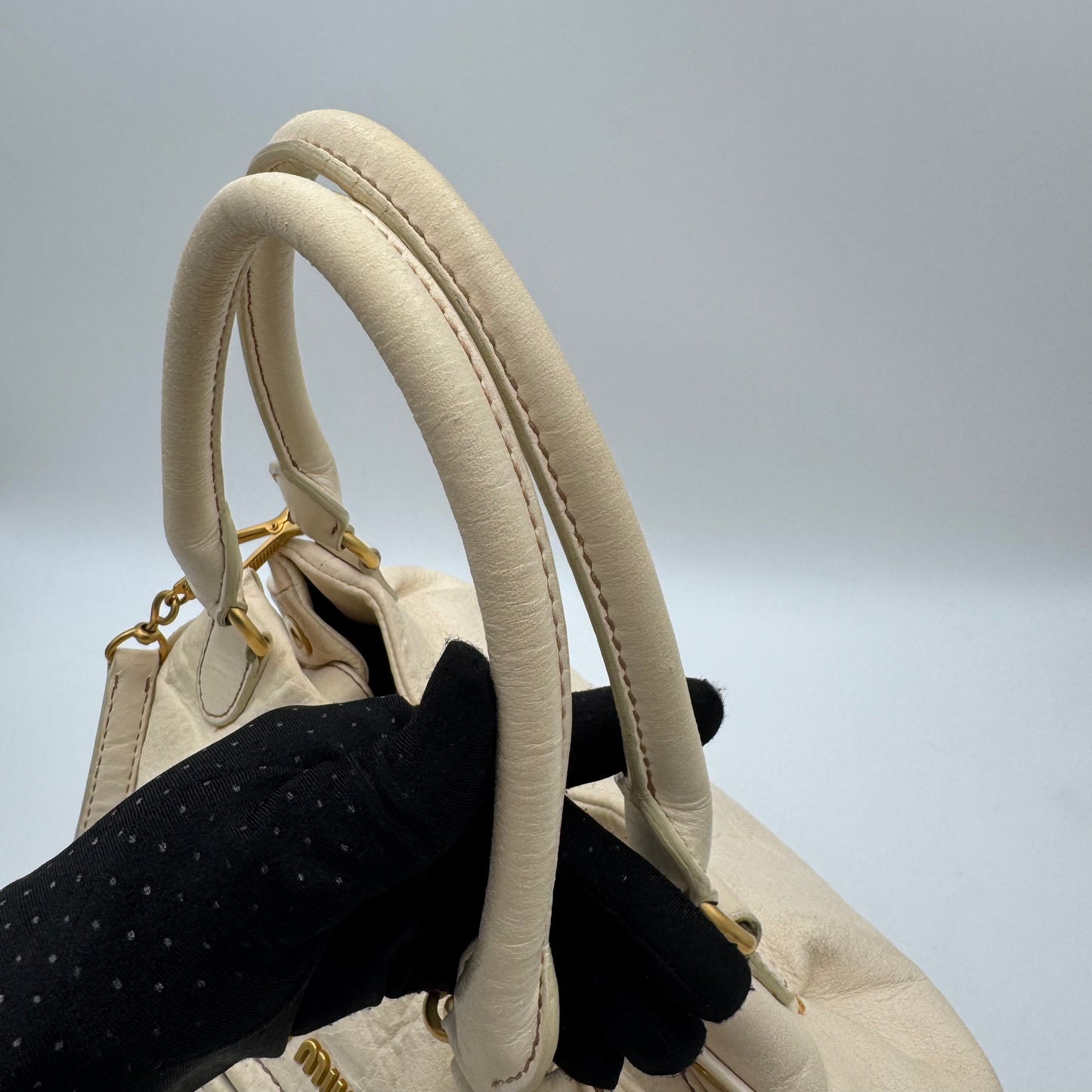 Miu Miu White Leather Lock Charm Large Satchel