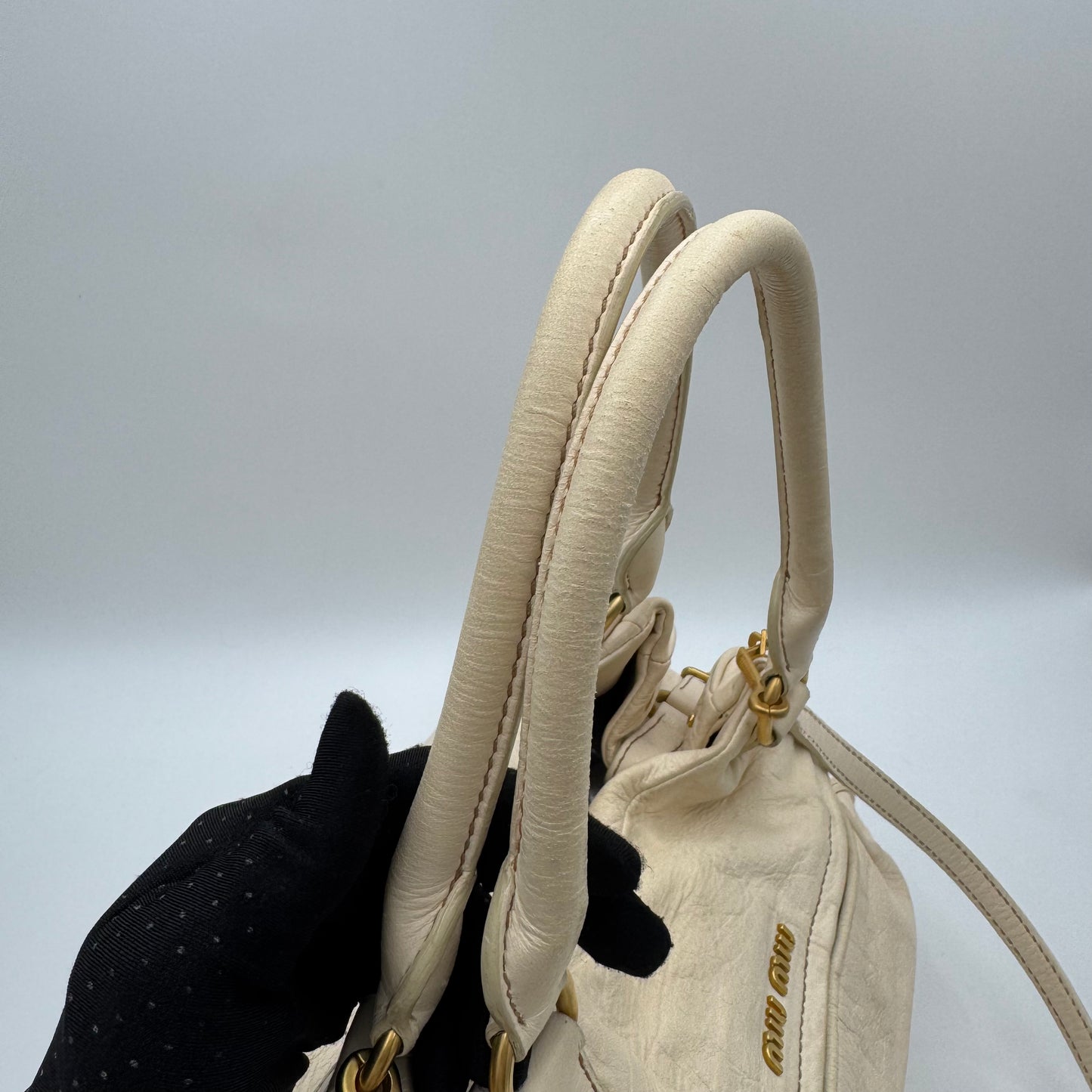 Miu Miu White Leather Lock Charm Large Satchel
