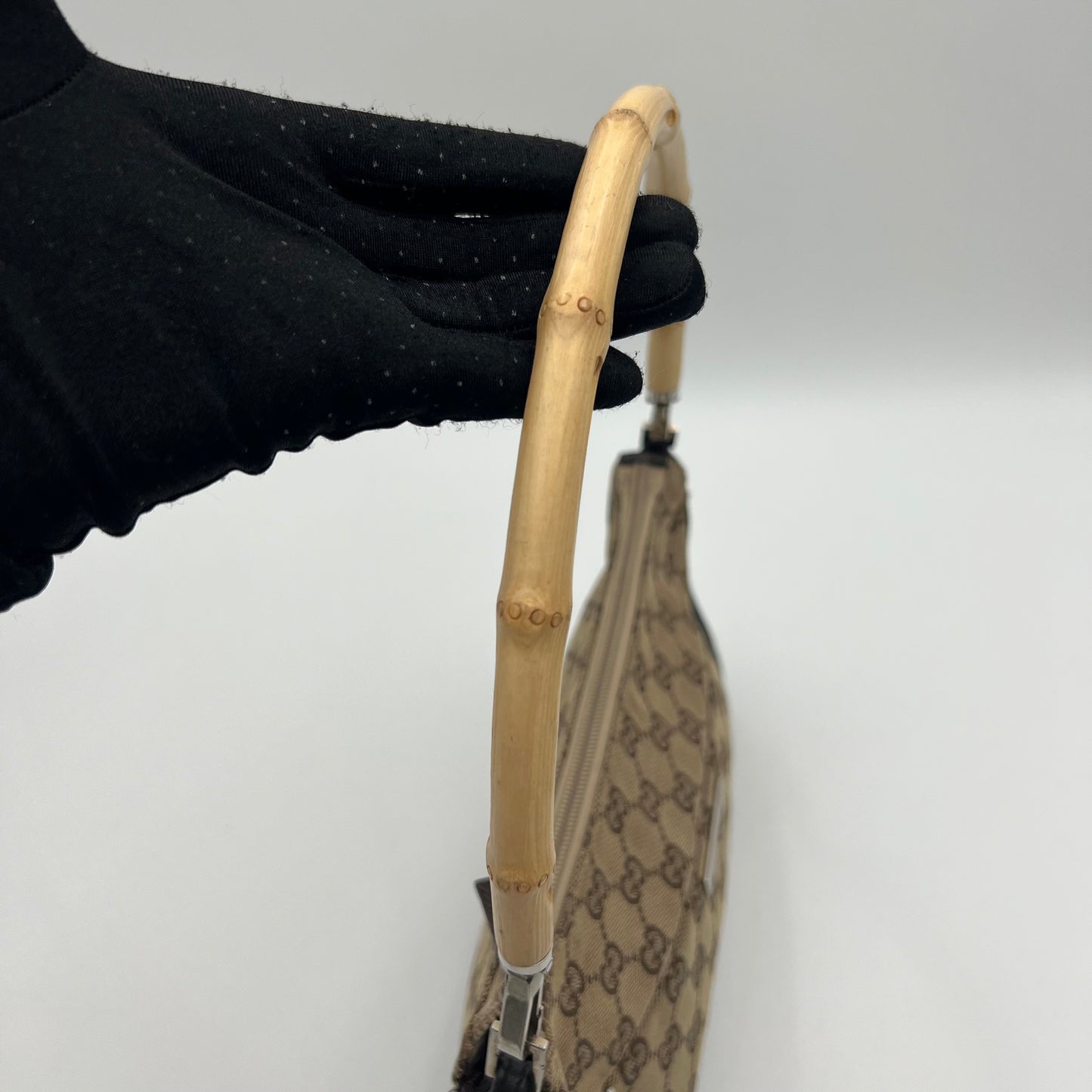 Gucci Brown Monogram Canvas Bamboo Shoulder Bag