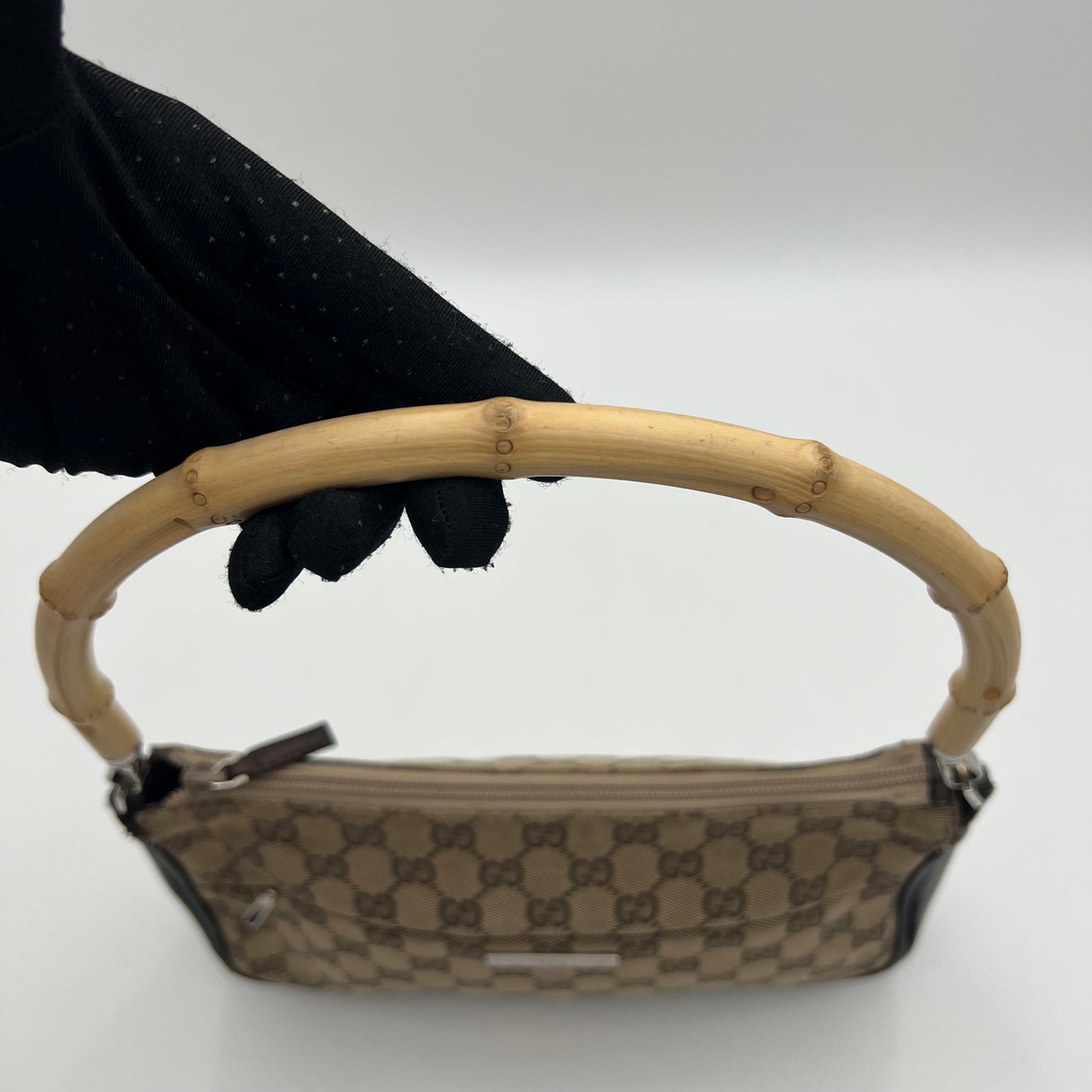 Gucci Brown Monogram Canvas Bamboo Shoulder Bag