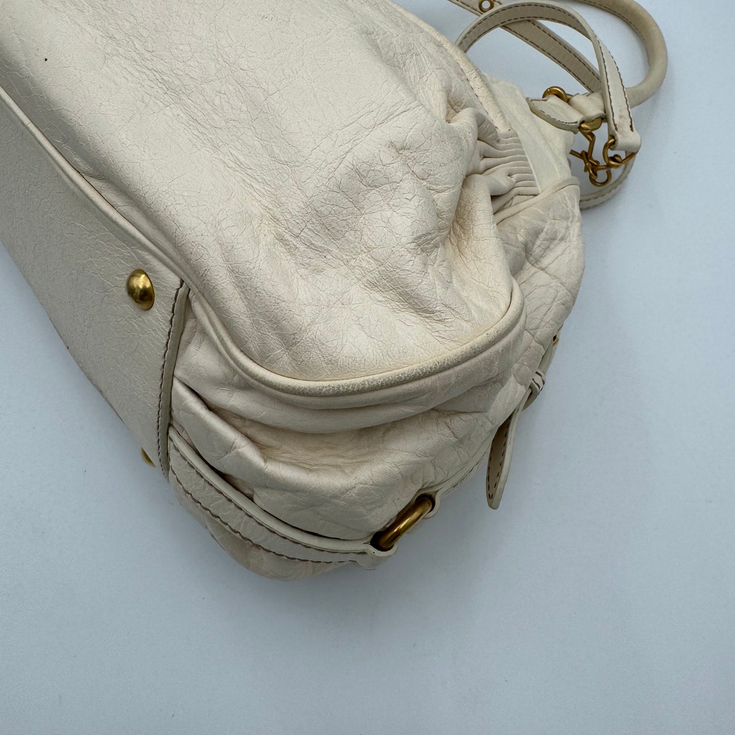 Miu Miu White Leather Lock Charm Large Satchel