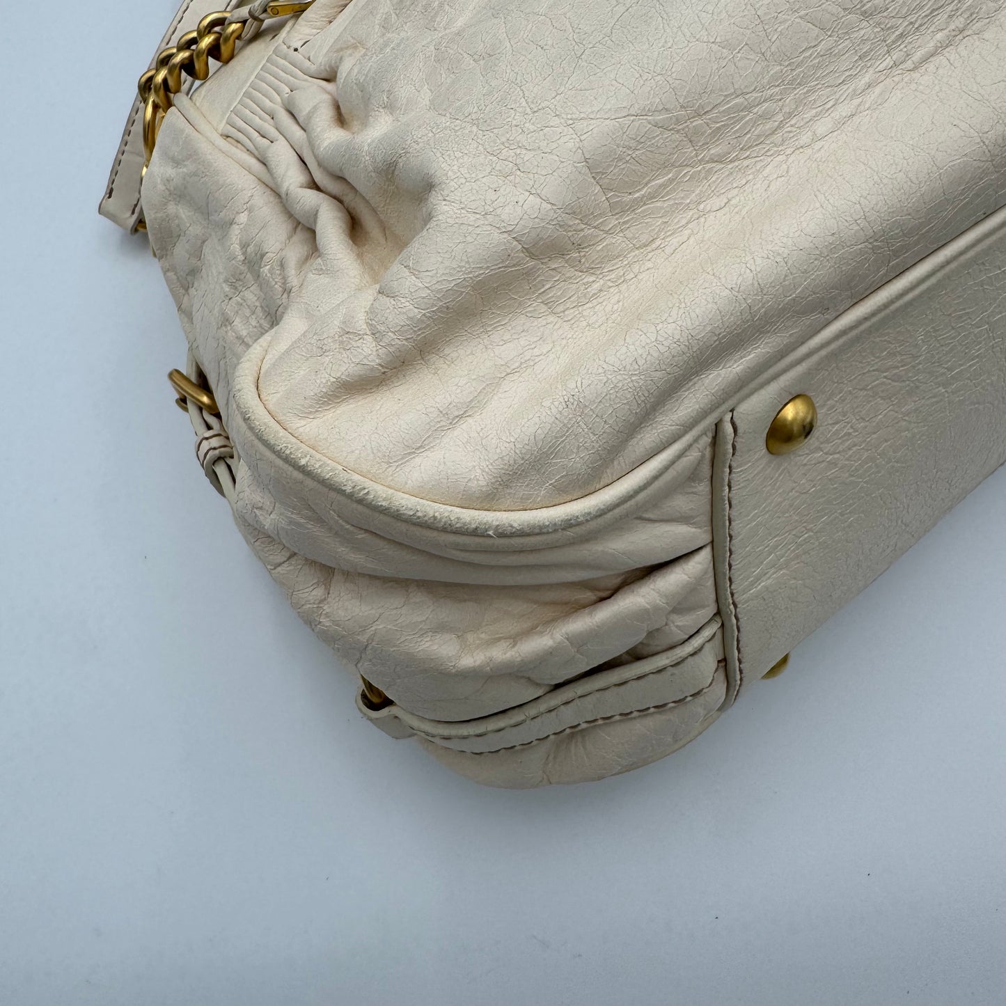Miu Miu White Leather Lock Charm Large Satchel
