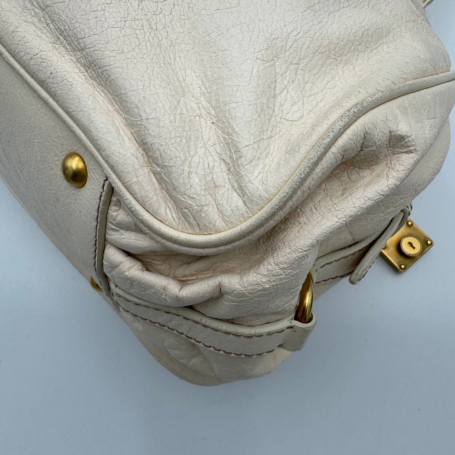 Miu Miu White Leather Lock Charm Large Satchel