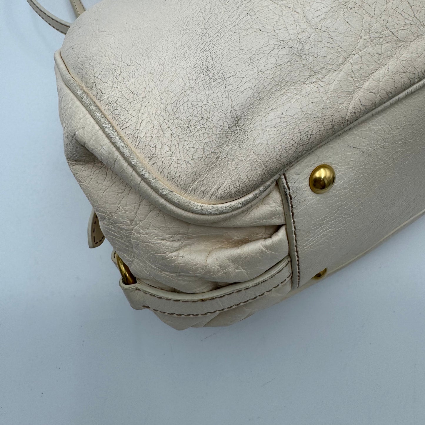 Miu Miu White Leather Lock Charm Large Satchel