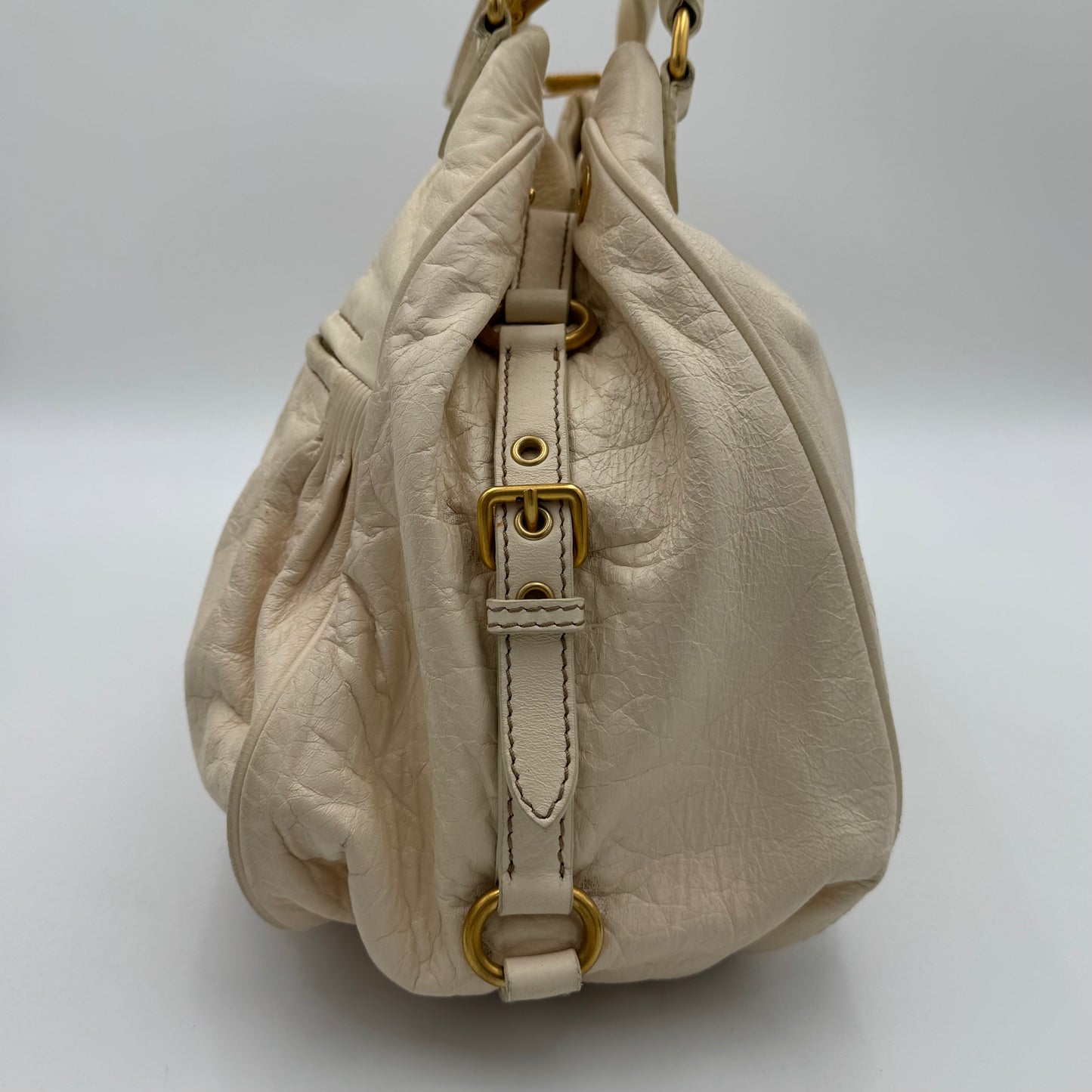 Miu Miu White Leather Lock Charm Large Satchel