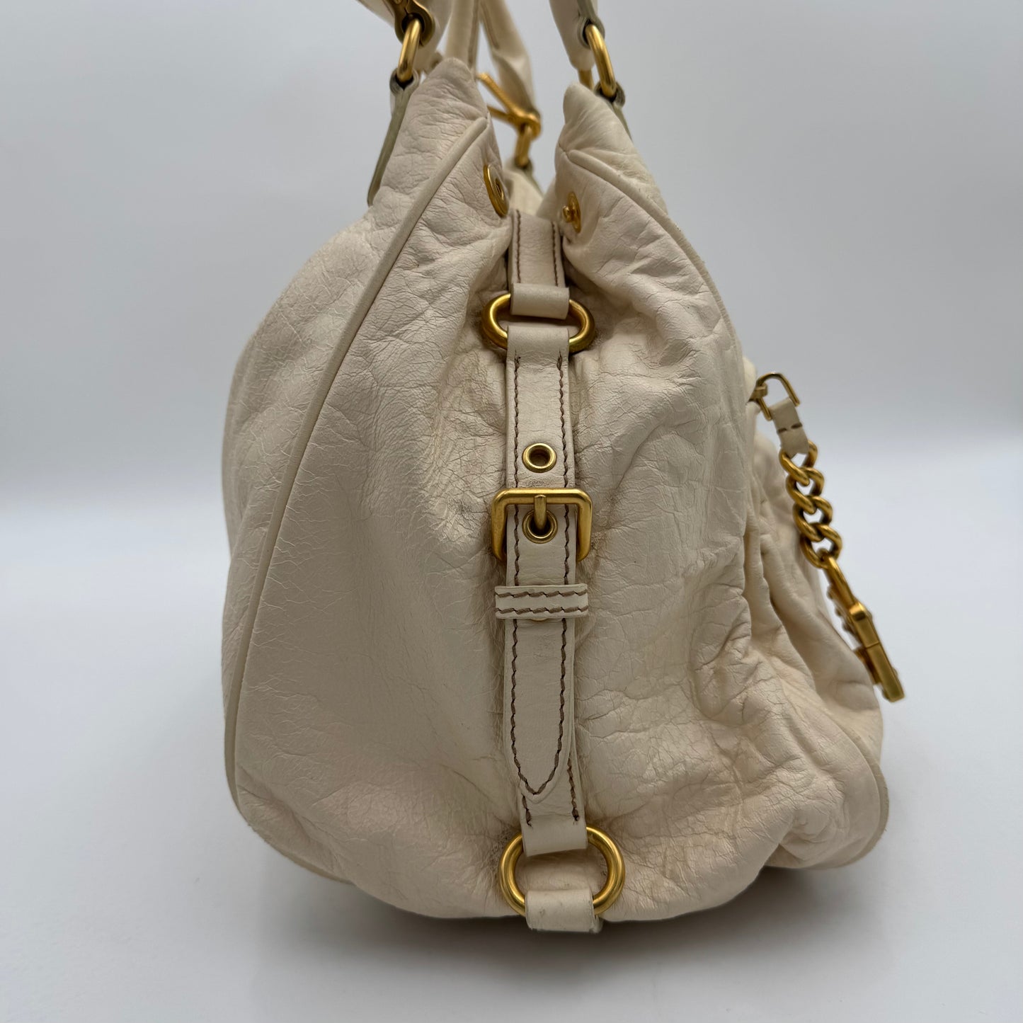 Miu Miu White Leather Lock Charm Large Satchel