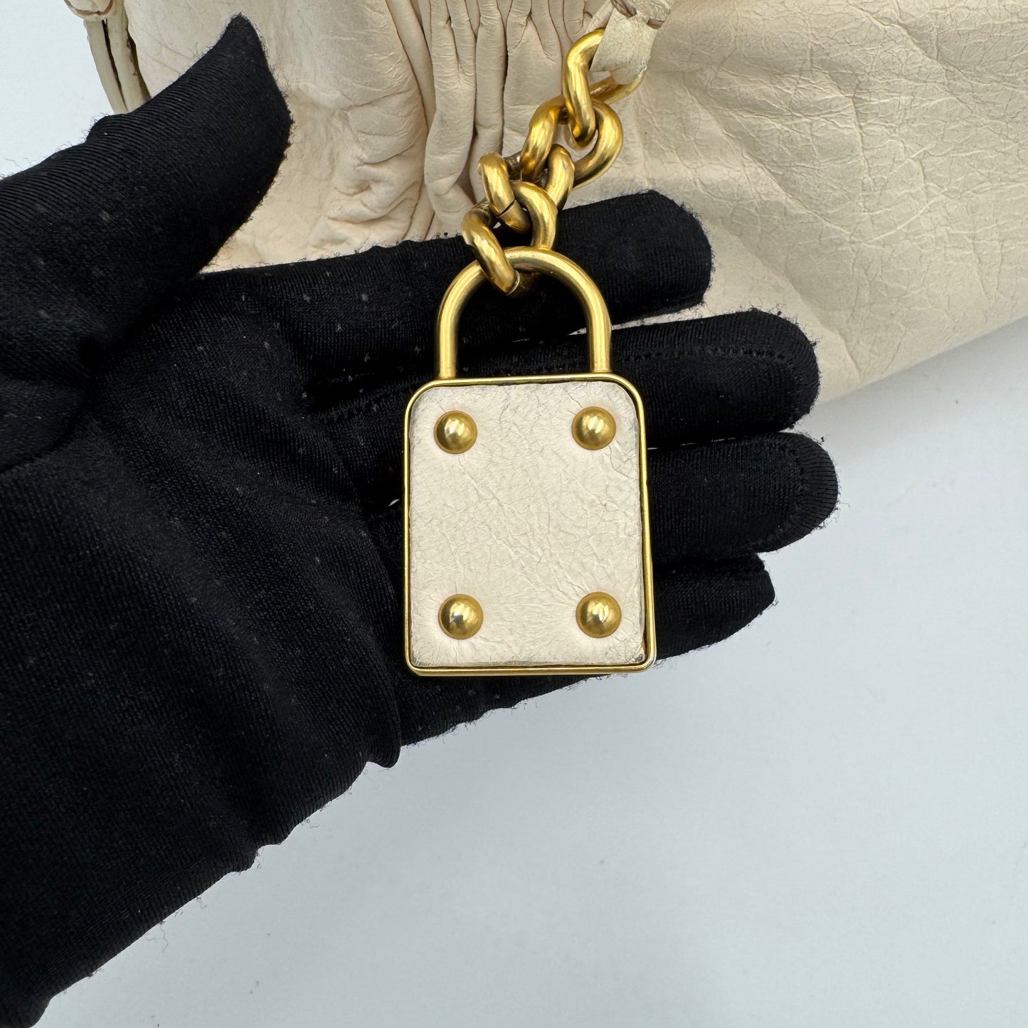Miu Miu White Leather Lock Charm Large Satchel