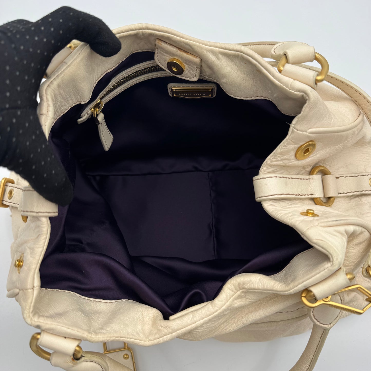 Miu Miu White Leather Lock Charm Large Satchel