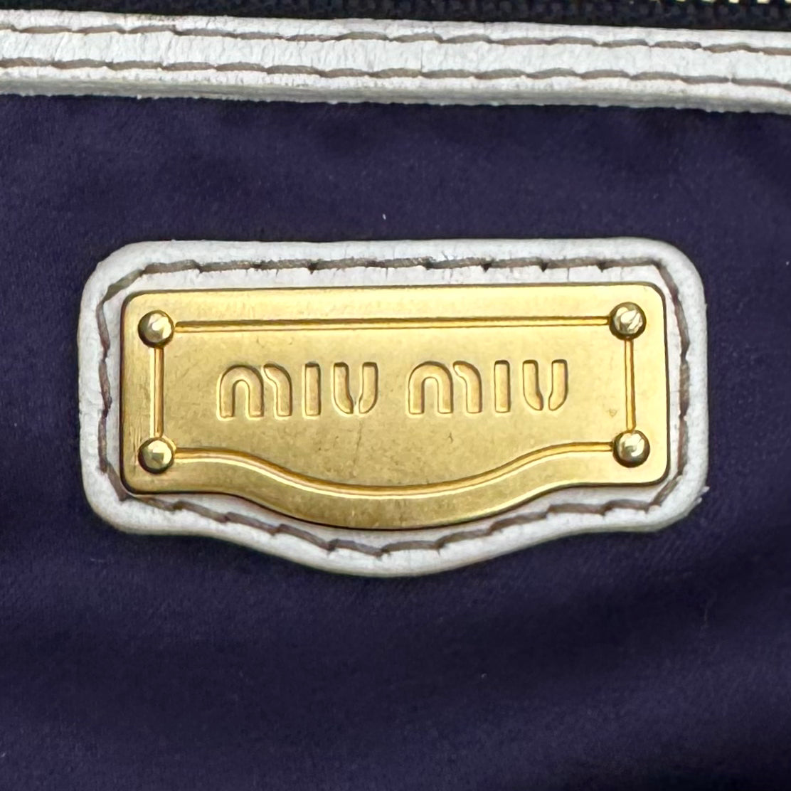 Miu Miu White Leather Lock Charm Large Satchel