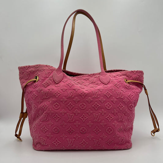 LV Pink Denim Monogram Stone Neverfull MM