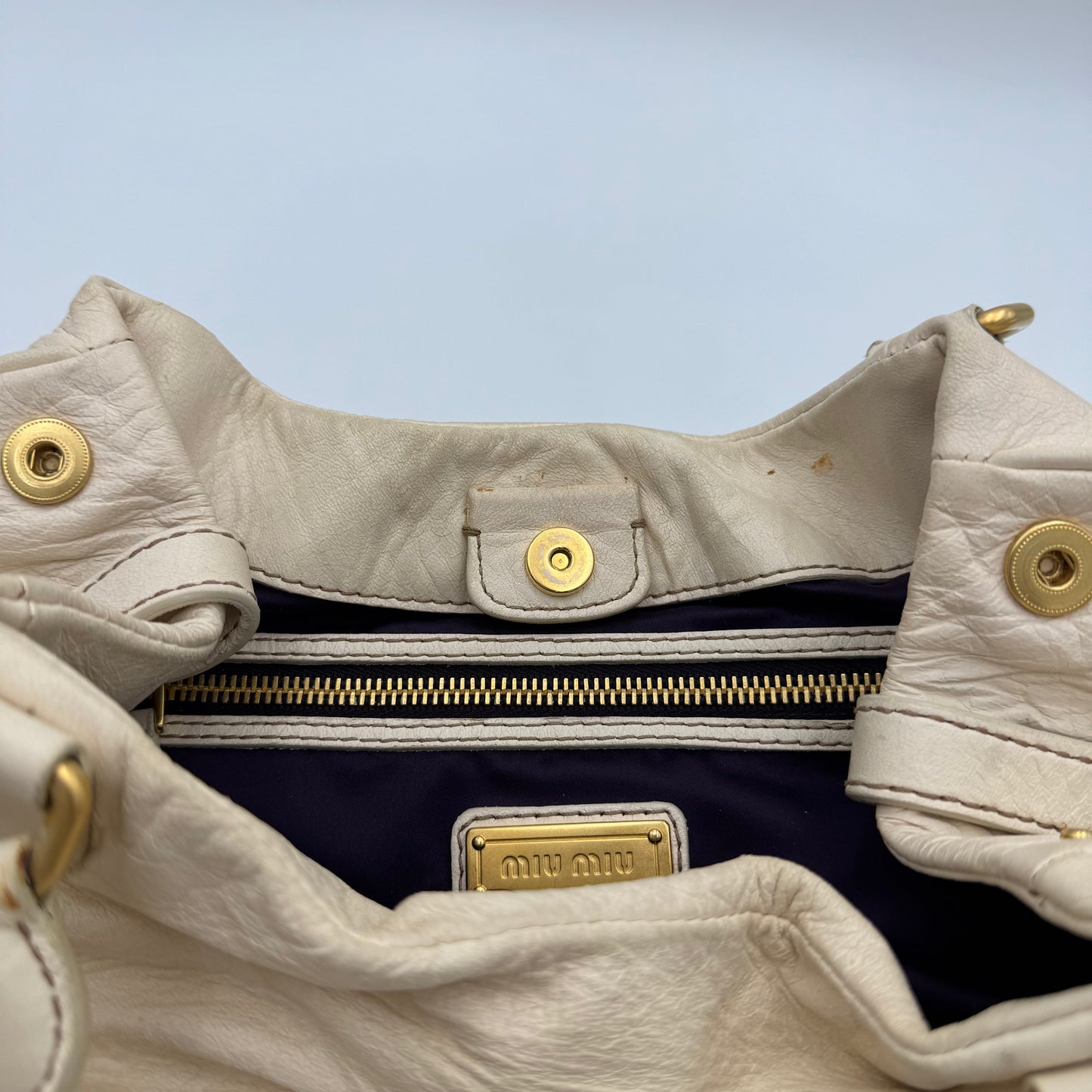 Miu Miu White Leather Lock Charm Large Satchel