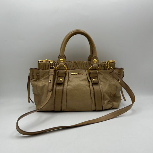 Miu Miu Beige Vitello Leather Handbag with Long Strap