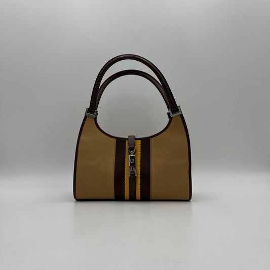 Gucci Neutral Cloth and Leather Sherryline Bardot Jackie Bag