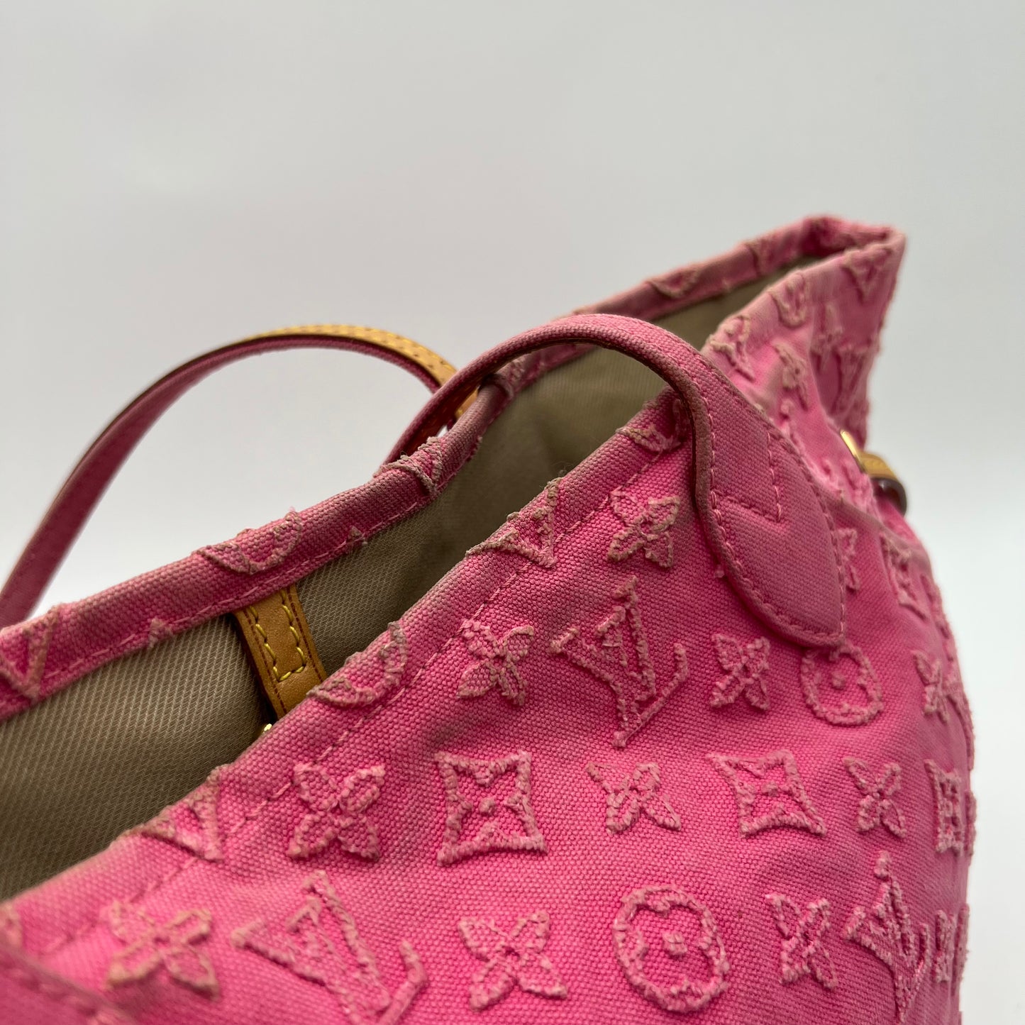 LV Pink Denim Monogram Stone Neverfull MM