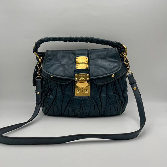 Miu Miu Dark Blue Matelasse Leather Two-Way Bag