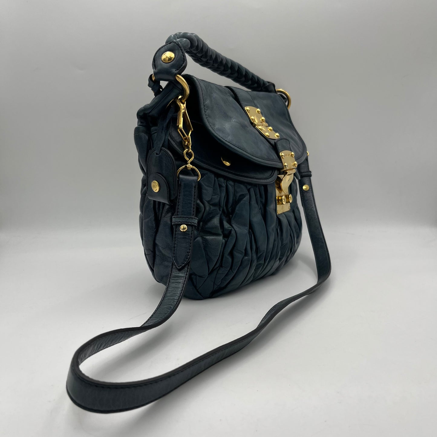 Miu Miu Dark Blue Matelasse Leather Two-Way Bag
